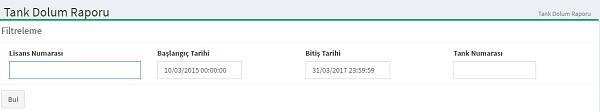 -9 Raporlar Raporlar bölümü tank durum raporu, tank dolum raporu, satış raporu ve plaka satış raporundan oluşmaktadır.