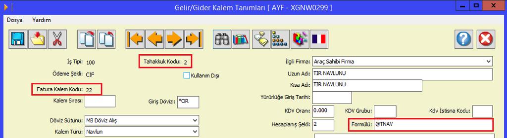 Tarihi, Taşıyıcı Fatura Tutarı, Taşıyıcı Fatura Döviz Cinsi, Taşıyıcı Fatura Vadesi seçenekleri eklenmiştir.