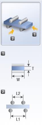 Üst Destek [L2] Kalınlık [T], Genişlik [W], Alt Destek [L1], Üst Destek [L2]