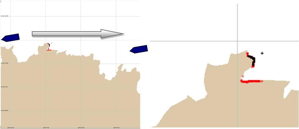 M/V STRONTSIY Gemi Kazası... DENİZCİLİK FAKÜLTESİ DERGİSİ 2/1 (2010) Şekil 8. Güneyden 14 m/sn Rüzgâr 24. Saat Bariyer donatım yönü 4. SONUÇ VE TARTIŞMA Şekil 9.