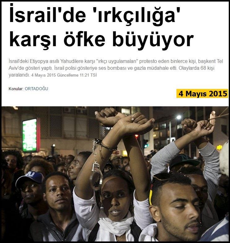 İsrail'deki Etiyopya asıllı Yahudilere karşı "ırkçı uygulamaları" protesto eden binlerce kişi, başkent Tel Aviv'de gösteri yaptı.