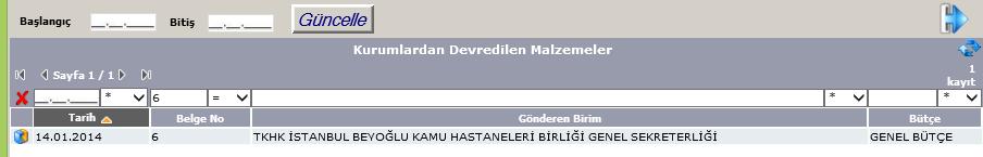 2.3.3 Kurum Devredilenleri Al Diğer kurumlardan yapılan devirlerin alındığı ekrandır.