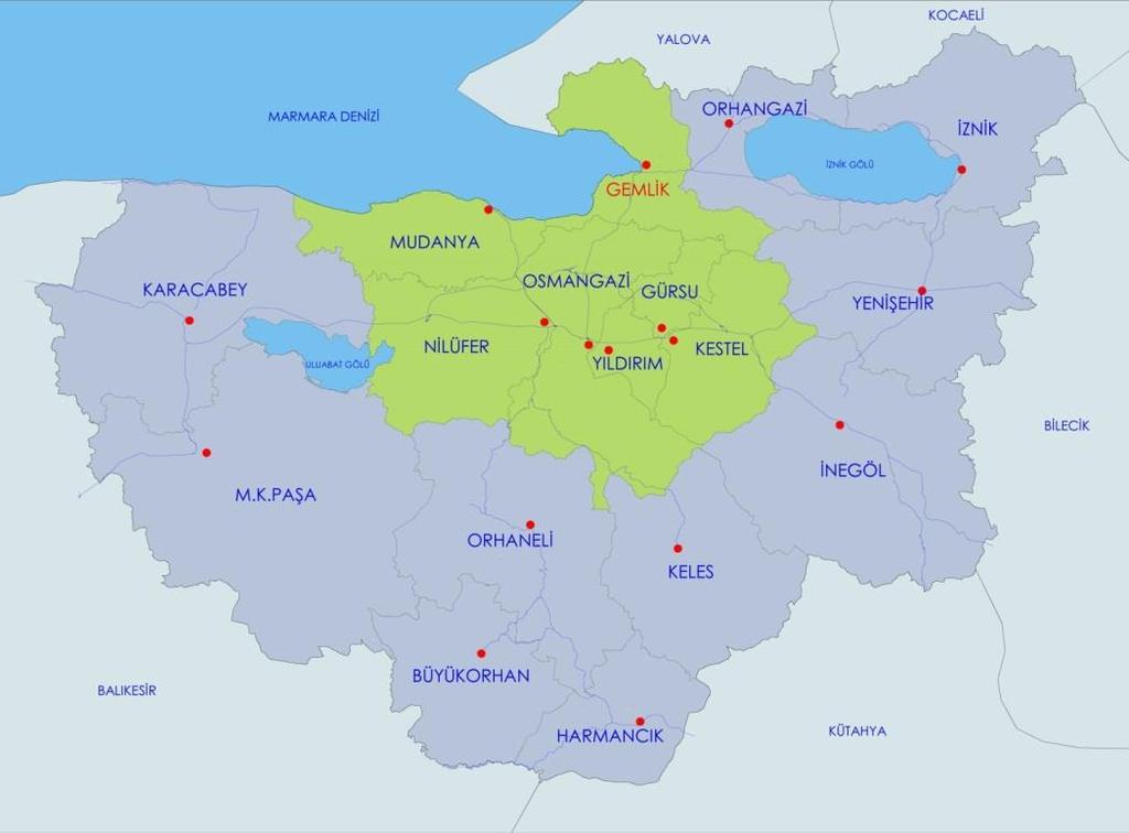 Harita 2: Bursa İli İlçe