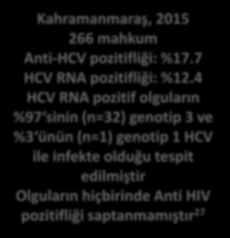 4 HCV RNA pozitif olguların %97 sinin (n=32) genotip 3 ve %3 ünün (n=1) genotip 1 HCV ile