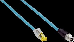 konnektör, M12, 8 pin, düz, X kodlamalı Kafa B: Erkek konnektör, RJ45, 8 pin, düz Kablo: Gigabit-Ethernet, Çiftler halinde kıvrılmış, PUR,