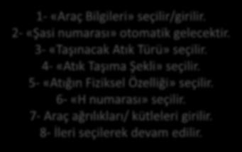 4- «Atık Taşıma Şekli» seçilir. 5- «Atığın Fiziksel Özelliği» seçilir.