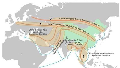 Bir Yol Bir Kuşak Projesi Koridorların Haritası (Ekonomi Koridorları Numaraları ile verilmiştir) Kaynak: Bir Kuşak Bir Yol Projesi Resmi Portalı Projenin deniz yolu açısından öne çıkan en önemli