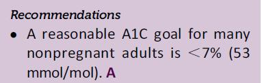 Glisemik hedefler Gebeler hariç birçok erişkinde hedef; A1c<7% Daha
