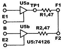 INPUT OUT SW1(E1) SW0(A) F1 CR1 CR2 0 0 0 1 1 0 1 1 Tablo 2-14 * CR1 ve CR2 LED lerinin ikisi de yanık ise F1 çıkışı açıktır. (b) Üç Durumlu Sürücüler ile VE Kapısı Gerçekleştirme 1.
