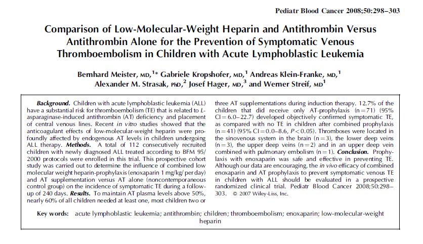 KATATER İLİŞKİLİ DERİN VEN TROMBOZUNDA TROMBOPROFLAKSİDE ÇALIŞMALAR Trend to efficacy and safety using antithrombin concentrate in prevention of thrombosis in children DMAH + ANTİTROMBİN ile