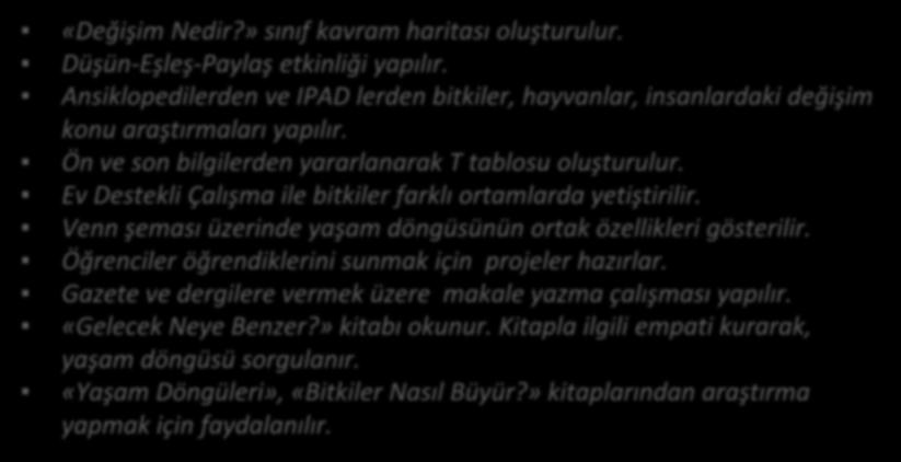 Ev Destekli Çalışma ile bitkiler farklı ortamlarda yetiştirilir. Venn şeması üzerinde yaşam döngüsünün ortak özellikleri gösterilir.