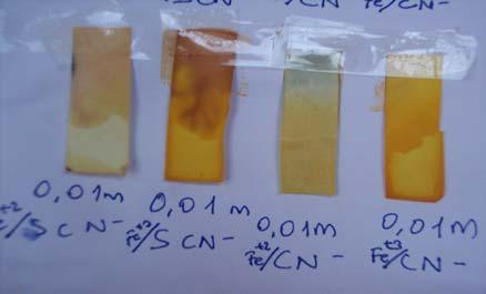 0,05 M, 0,01 M, 0,005 M derişimdeki CN - veya SCN - iyonu içeren çözeltiler için aşağıdaki şekillerdeki renkler
