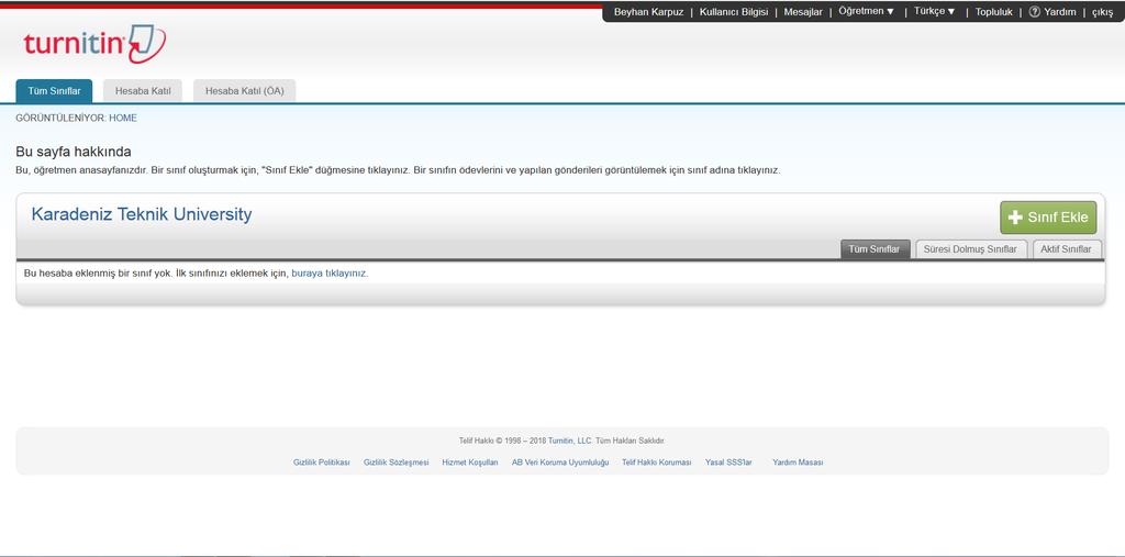 Turnitin şifre işlemelerinizi tamamladıktan sonra