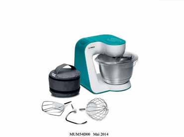 MUM 54P00 StartLine Mutfak Makinesi Güç: 900 Watt 3,9 litre kapasiteli paslanmaz çelik karıştırma kabı Yoğurma ucu, çırpma ve karıştırma uçları 50 den fazla aksesuarıyla sınırsız tarifler 7 farklı