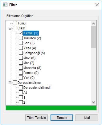 1 Filtre çubuğunu görüntülemek için düğmesine tıklayın. Filtre çubuğu 2 Filtre çubuğundaki seçeneklerden bir filtre veya filtreler seçin. Filtreleri seçebileceğiniz bir iletişim görüntülenecektir.