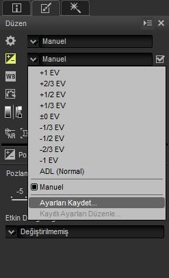 1 Araç listesinden bir araç seçin ve ayar paletinde ayarları yapın. Burada pozlama telafisini (sayfa 21) +1,50 ye ayarladık.