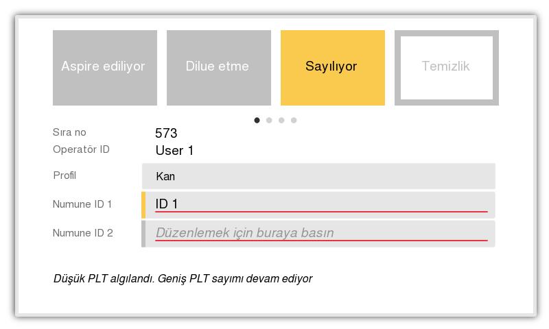 3. Operasyon (Numune Analizi) Sonuçlar Uzatılmış PLT Sayımı Şekil 55: Uzatılmış PLT sayımı süresinin sayım fazı Uzatılmış PLT sayım süresi etkinleştirilmiş (bkz.