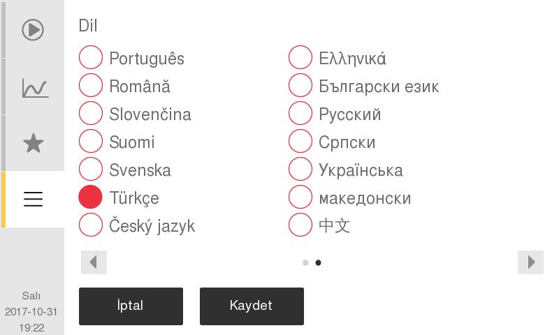 7. Menü Yapısı ve Gelişmiş Ayarlar Gelişmiş Parametre Ayarları XX Klavye Ayarları XX Dil Şekil 112: Klavye Ayarları Bu işlev ekrandaki klavye düzeninin operatörün tercihine göre değiştirilmesine izin