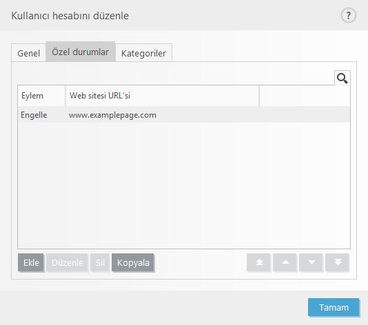 Bir URL adresini listeden silmek için istenen kullanıcı hesabı altındaki Ayarlar > Güvenlik araçları > Ebeveyn kontrolü > Engellenen içerikler ve ayarlar'ı tıklatın.