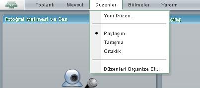 Düzenler Menüsü Toplantı odasındaki panelleri düzenlemede kullanılır.