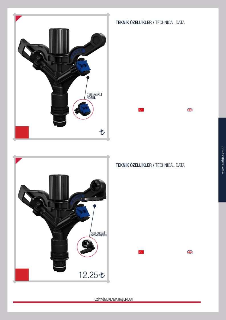 3/4 1,5 BAR 2 BAR 3 BAR NOZUL NOZZLE Debi Mesafe Debi Mesafe Debi Mesafe Flowrare Distance Flowrare Distance Flowrare Distance m³/h mt m³/h mt m³/h mt 5.0 x 4.2 2.00 12 2.10 13 2.25 14 5.0 x 3.8 1.