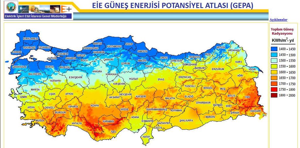 Bulgular 3 Findings 3 Türkiye de güneş enerjisi potansiyelinin en yüksek olduğu alanlar Akdeniz ve Güneydoğu Anadolu bölgeleridir bu bölgeler aynı zamanda çöl tozlarından en fazla etkilenen