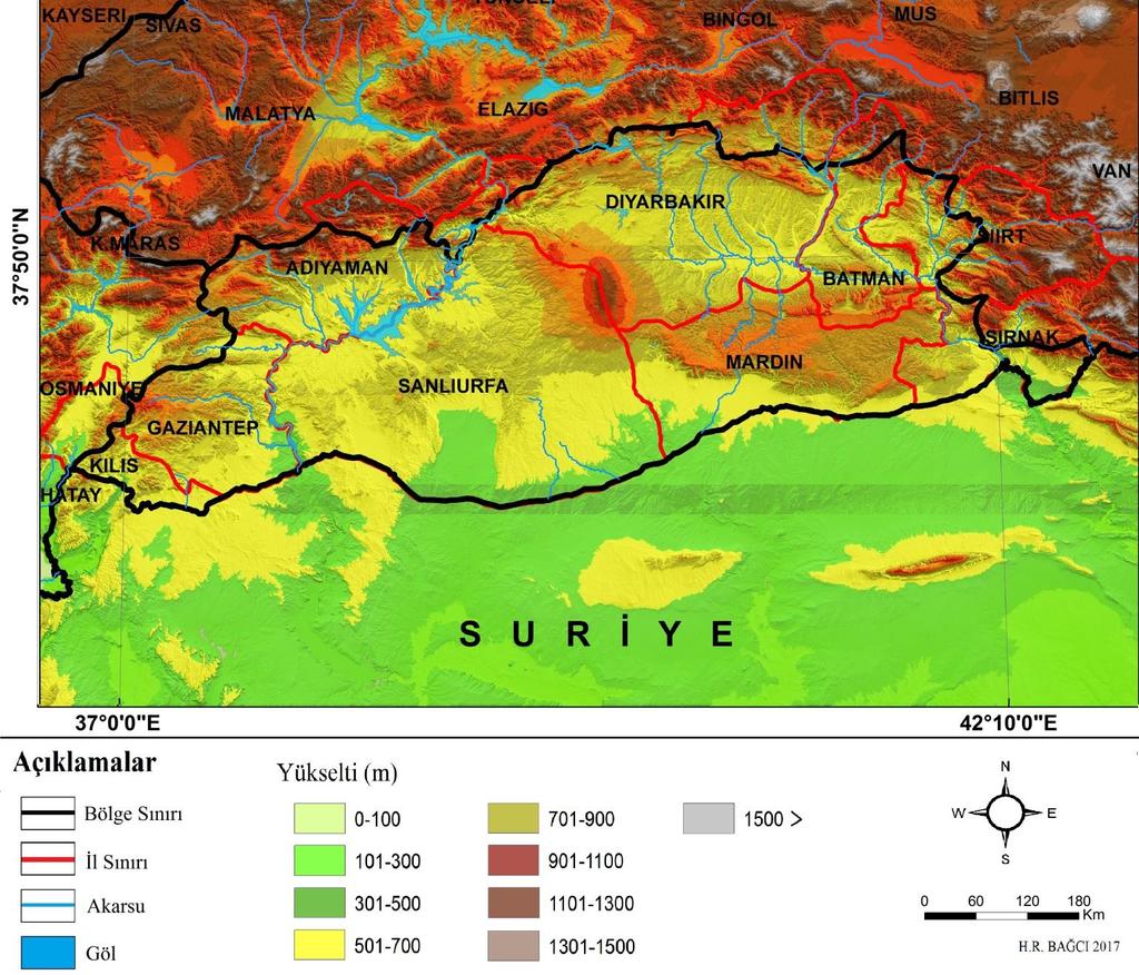 Çalışma Sahasının Yeri ve Sınırları 1 - Place and Boundaries of the Study Area 1 Güneydoğu Anadolu Bölgesi nin çöl tozlarından yoğun olarak etkilenmesinin temel nedeni konumu ve rüzgarların güneyden