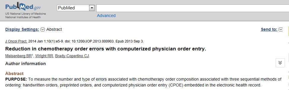 2008 ile 2012 yılları arasında Meisenberg ve arkadaşları tarafından yapılan bir çalışmada; el yazısı, preprint orderlar (önceden yazıcıdan çıkarılan) ve elektronik hasta kaydında bulunan CPOE ler ile