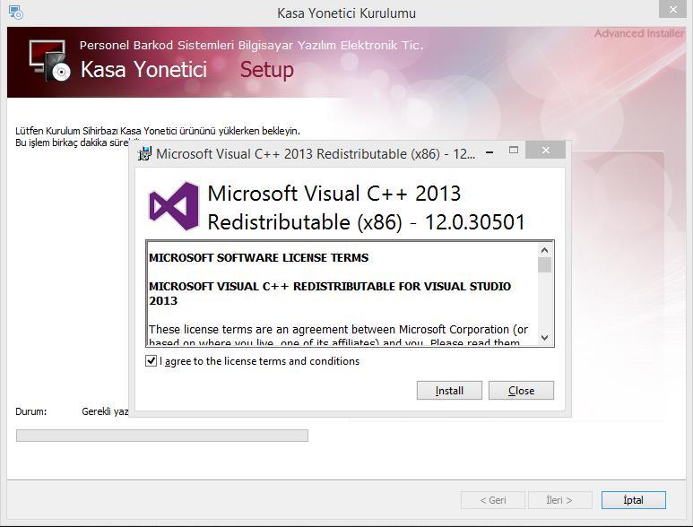 Eğer sistemimizde Microsoft Visual C++ 2013 kurulu değil ise açılan pencereden işaretli kısım ve Install seçilip kurulum işlemini başlatıyoruz. Resim 9.