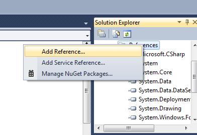 kısmından «Add Reference» ile.