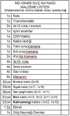 Köprü MD-GD405 GÜÇ KAYNAĞI MONTAJ KILAVUZU AÇIK ŞEMA MALZEME LİSTESİ Entegreler Kondansatörler Diyotlar IC 1 = 7812 C 1 = 1000m / 25V D 1 = 1N4001 IC 2 = 7805 C 2 = 1000m / 25V D 2 = 1N4001 IC 3 =