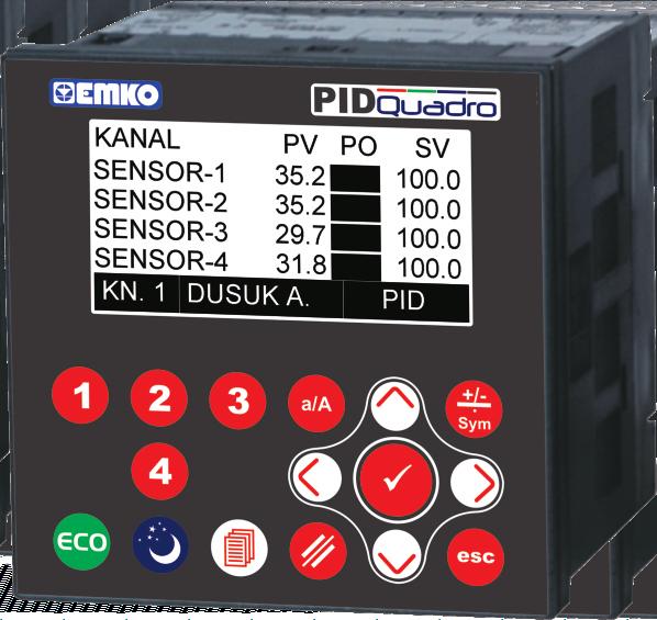 EPLC96-PID QUADRO(96x96 /4 DIN) 4 Kanal PID Kontrol Chazı EPLC96-PID QUADRO 96 x 96 DIN /4 4 Kanal PID Kontrol Chazı - 8 x 64 Pksel grafk LCD ekran - 4 adet TC (J, K, L, R veya S tp) sensör grş -