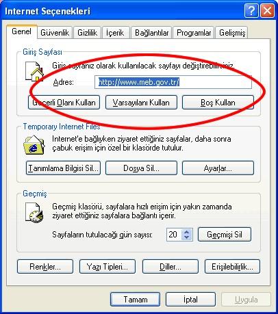 Web tarayıcının ilk açıldığında hiçbir sayfaya bağlanmasını istemiyorsanız Boş Kullan butonu ile gerekli işlemi yapabilirsiniz Şekil 4 Giriş sayfasının web adresini değiştirme 1.