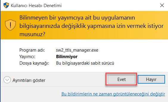 19. Gelen ekranda Evet butonuna tıklayarak bir