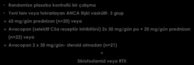 Randomize plasebo kontrollü bir çalışma Yeni tanı veya tekrarlayan ANCA ilişki vaskülit- 3 grup 60 mg/gün prednizon (n=20) veya Avacopan (selektif