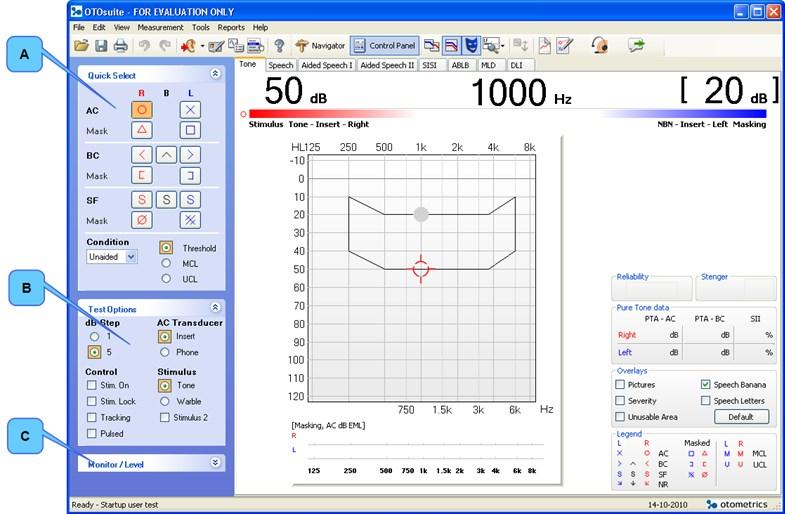13 Ton odyometrisi yapma 13 Ton odyometrisi yapma A. Hızlı Seçim paneli B. Test Seçenekleri paneli C.