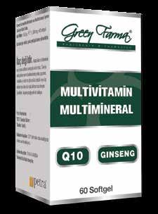 13198 Green Farma Multivitamin 60 Softgel 13162 Green Farma Multivitamin 30 Softgel food supplemens & vitamins İçindekiler (1 softgel) Ginseng (Panax Ginseng = Kırmızı Kore Ginseng) Koenzim Q10