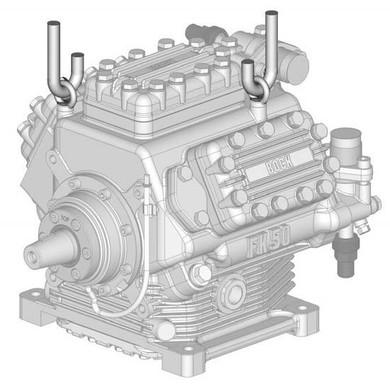 4 Kompresörün monte edilmesi BİLGİ! Yeni kompresörlere, üretim fabrikasında koruyucu gaz doldurulmuştur (3 bar azot).