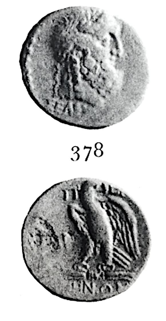 4.1.1.8. 378 Numaralı Sikke 4.1.1.8.1. Ön Yüz Asklepios un başının profilden gösterildiği ve saçlarının örülü olduğu izlenmektedir.