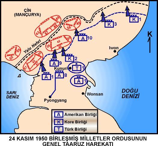 162 Türk Tugayı, 25 Kasım taarruzunun başlamasından iki gün önce, 9 uncu ABD Kolordusu nun ihtiyatını oluşturmak üzere cepheye, Kunuri yakınına gelmişti.