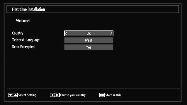 By pressing or button, select the country you want to set and press button to highlight Teletext Language option. Use or button to select desired Teletext Language.