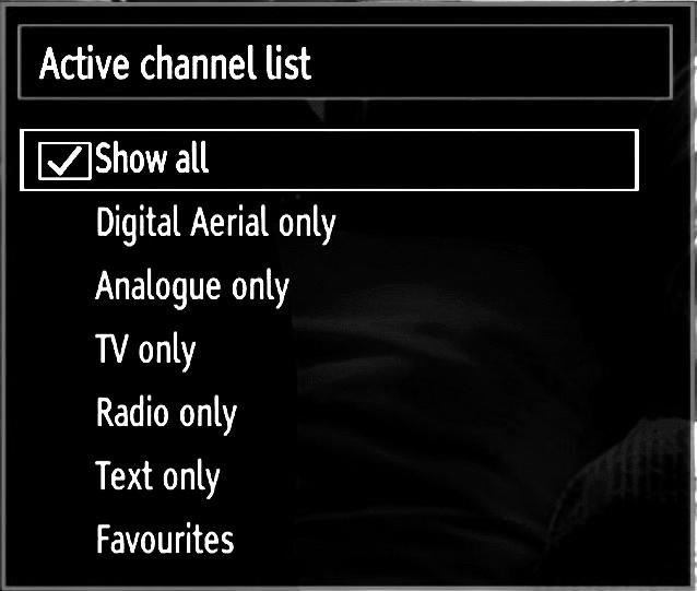 GREEN: Tag/untag all channels. BLUE: Displays fi ltering options. Managing Stations: Sorting Channel List You can select broadcasts to be listed in the channel list.