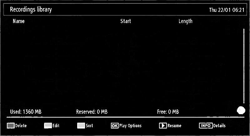 Highlight Recordings Library item by using or button and press OK button to enter. Recordings Library will then be displayed.