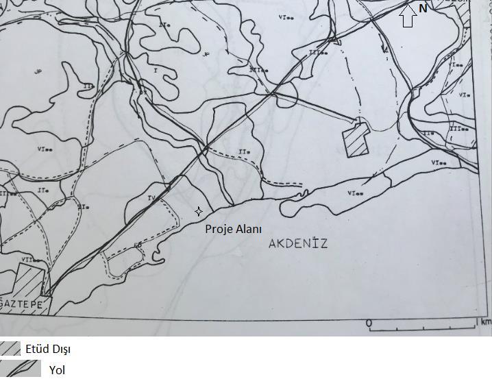 Harita 5 Arazi Kullanım Kabiliyeti Haritası (1/25000) Arazi Kullanım Kabiliyeti Haritasına göre ise, proje alanı IV. Sınıf arazi içerisine girdiği görülmektedir.