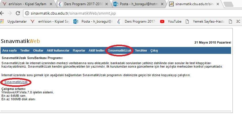 SINAVMATİK UZAK PROGRAMI KURULUM VE SORU GİRME/DÜZENLEME AŞAMALARI http://sinavmatik.cbu.edu.