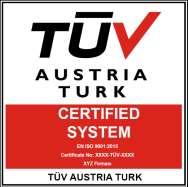TÜV AUSTRIA TURK CERTIFIED SERVICES TÜV AUSTRIA TURK CERTIFIED SYSTEM TÜV AUSTRIA PARTNER (Detaylı bilgi için bknz.