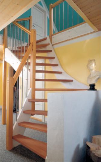 S dönüşlü, kayın korkuluk ve basamaklı, beyaz renkli çam ağacından kirişli merdiven. Dörtgen ve dairesel diğer merdiven örnekleri resimlerde görüldüğü gibidir.