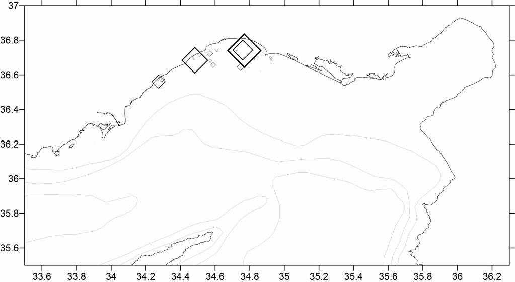Şekil 106. Sardinella aurita nın kışlama dönemindeki (Aralık-Mart) göreceli dağılımı Şekil 107.