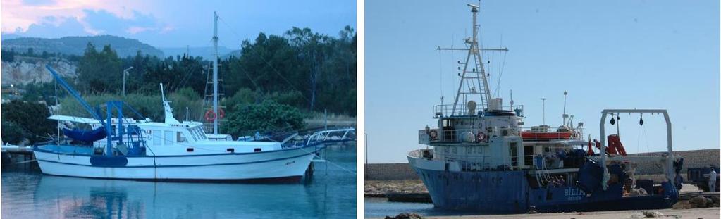 Şekil 2. Orta Doğu Teknik Üniversitesi Deniz Bilimleri Enstitüsü nün araştırma kapsamında kullanılan gemileri, Lamas-1 (sol) ve RV Bilim-2 (sağ). Çizelge 1.