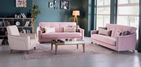 YATAK THREE SEAT SOFA - BED VENOSA LÜKS TAKIM / ZERO PUDRA - ZERO KREM - TULİP ANA DESEN Bellona Halı: Softline Santana Pembe Halı, 719 Orta Sehpa